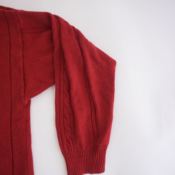 Vintage 80's Izod Maroon 3D Fisherman Cable 100% Cotton Knit Crewneck Sweater XL - Picture 4 of 9